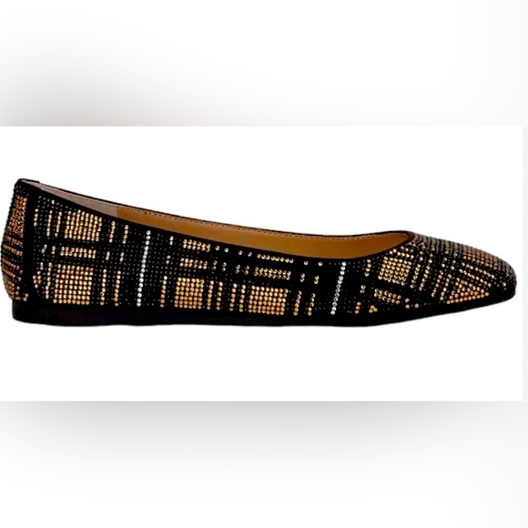 I.N.C. Sparkling Rhinestones flats shoes. Square toe. Black and gold plaid. Sz 6 - Picture 1 of 12
